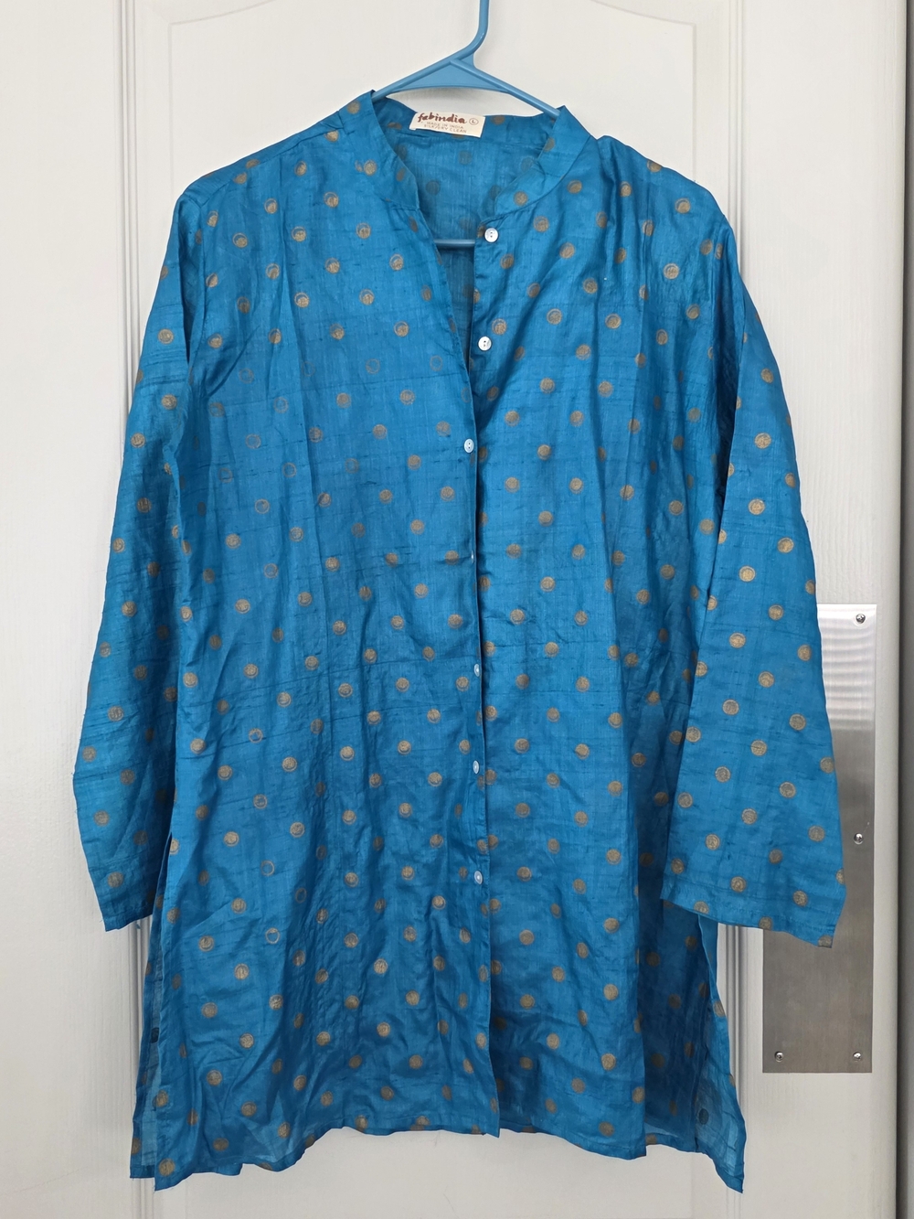 fabindia Teal Blue Tunic with Gold Polka Dots